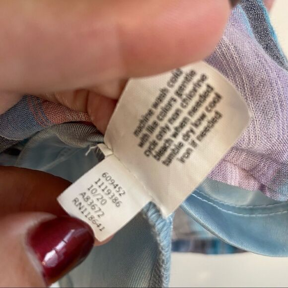 Lane Bryant Pastel Multi Striped Tie-neck Cotton Peasant Blouse Size 14 - Picture 9 of 10